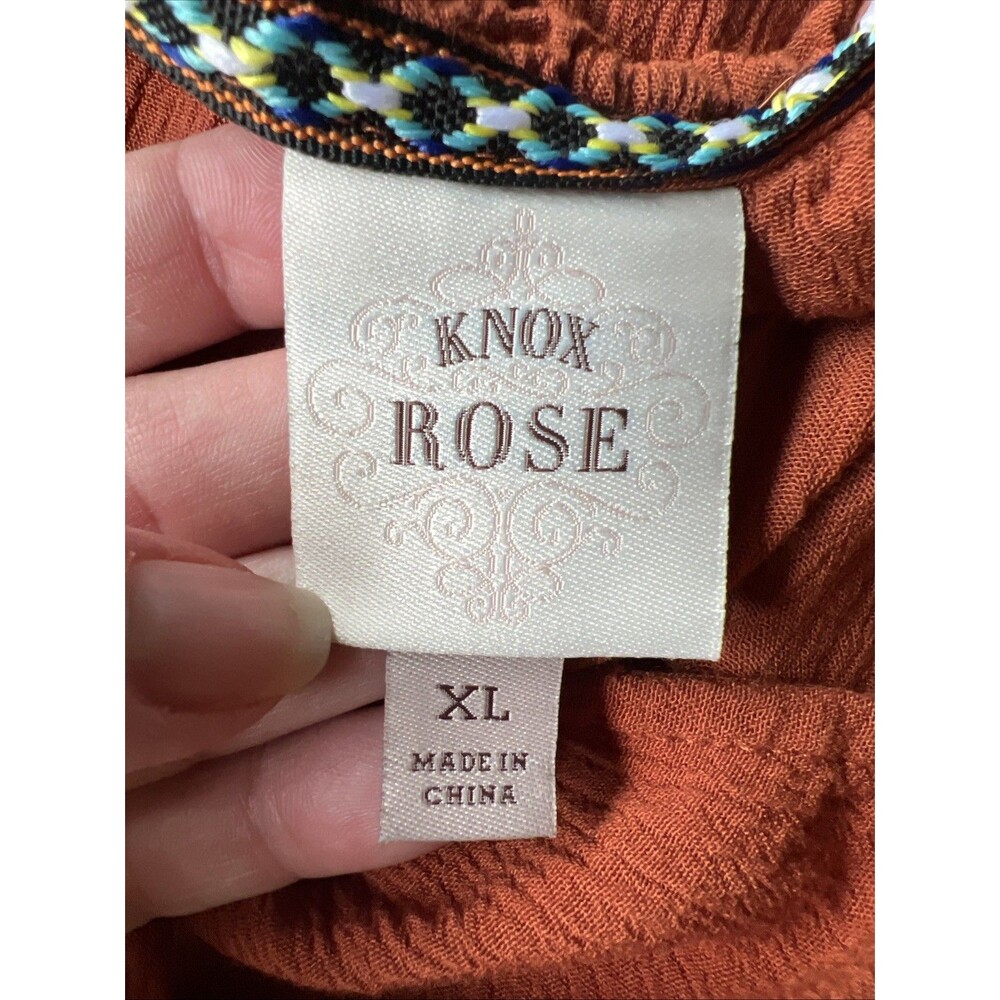 Knox Rose Dress Women XL Rust Orange Boho Festival Midi Crochet Ruffle Hippie - Picture 9 of 16